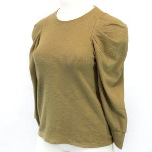 Madewell Olive Textured Puff Sleeve Pleated Statement Top Small